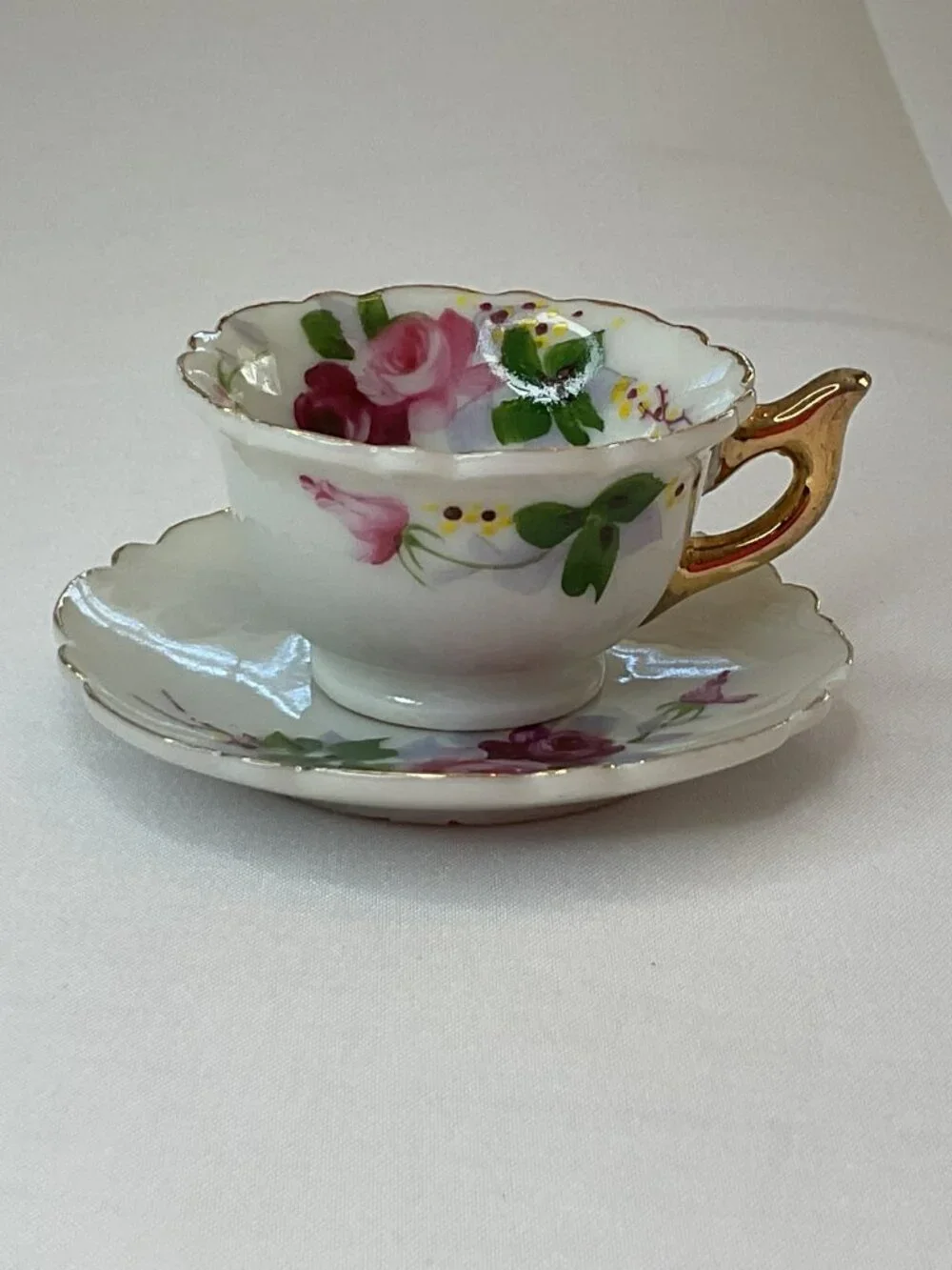 Vintage Miniature Japanese Hand Painted Cup & Saucer Set Cottage Dollhouse Tea‎